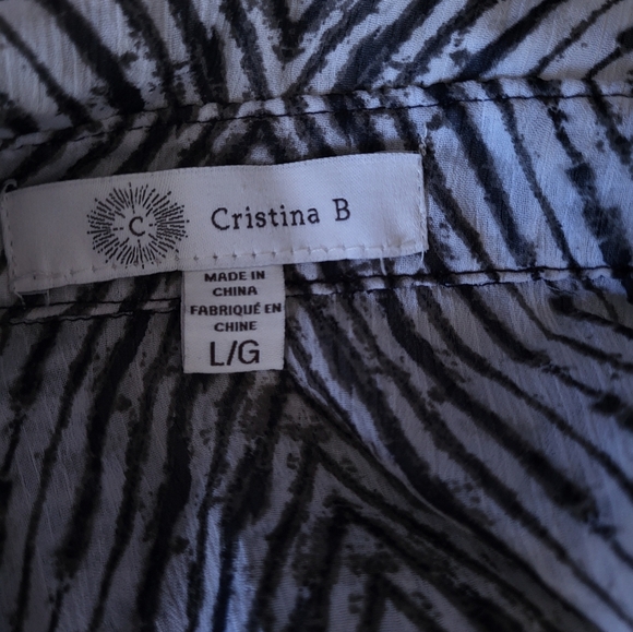 Christina Black and White Striped Button Down Blouse, Size Large - Picture 4 of 7